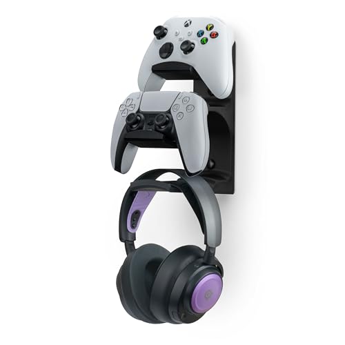 BRAINWAVZ The Behemoth - Dual Game Controller & Headphone Stand Wall Mount Holder - Designed for All Gamepads & Headsets