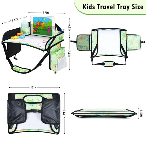 3PCS Kids Travel Tray for Airplane - Toddler Car Seat Table Tray, Road Trip Essentials for Boys & Girls, Carseat Lap Desk for Kids Road Trip Activities (Pink/Green-/Purple) - color: Pink/Green-/Purple--3PCS