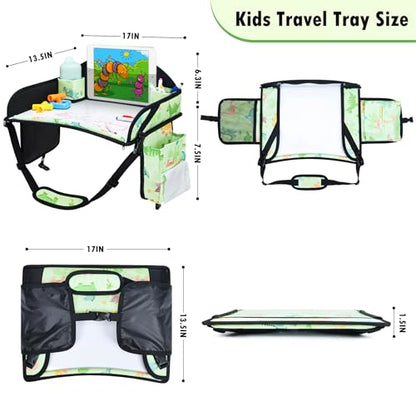 3PCS Kids Travel Tray for Airplane - Toddler Car Seat Table Tray, Road Trip Essentials for Boys & Girls, Carseat Lap Desk for Kids Road Trip Activities (Pink/Green-/Purple) - color: Pink/Green-/Purple--3PCS