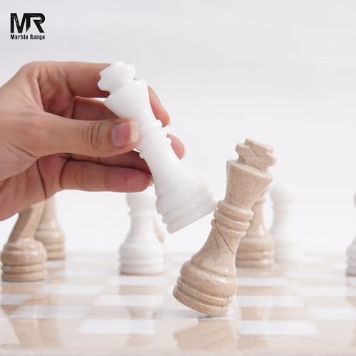 Marble Chess Pieces 3.5 Inch King Handmade Verona and White 32 Chess Figures for Board Games, Suitable for Travel Games - color: Verona and White