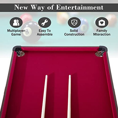 Folding Pool Table, Portable Billiard Game Tables for Kids and Adults, Mini Pool Table with Locking Legs, Adjustable Feet, Balls, Cues, Triangle, Chalk, Brush - color: 54-inch/Red