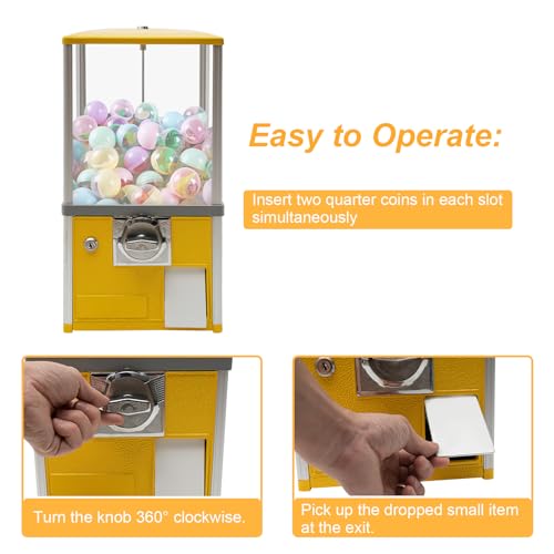 Gachapon machine, 21inch Height PS Bouncy Balls Dispenser, Commercial Candy Bubble Gum Vending Machine with Clear Design Hold 180 Capsule Toys for Game Stores,Retail Stores,Gumball Bank, Home (Yellow)