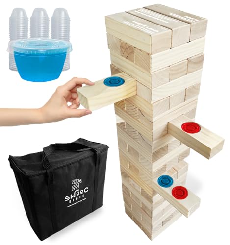SWOOC Games - Giant Tower Party Game with Hidden Jello - Includes Disposable Cups, Lids & Carrying Case - Stacks up to 5ft - Topple Game for Adults - Giant Outdoor Games - Jumbo Block Fun - style: Giant Tower Party Game with 104 Cups