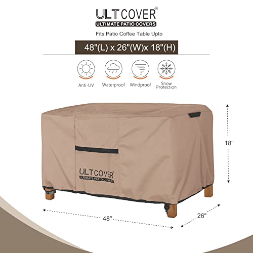 ULTCOVER Patio Coffee Table Cover, Waterproof Rectangular Outdoor Small Side Table Cover 48x26x18 inch - color: Brown, size: 48x26 inch