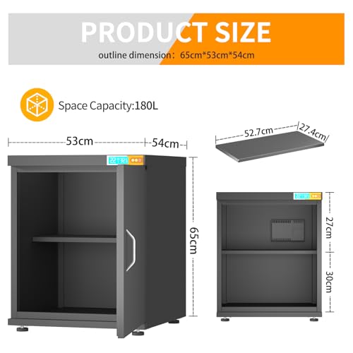 180L 3D Printer Enclosure with Dehumidifier & Stand, Industrial Sealed Filament Storage Cabinet - Holds 40 Rolls, 25% RH Control, Compatible with Bambu Lab P1S/P2S/Ender 3 - color: Black-DM