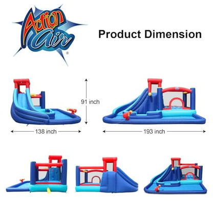 Action Air Inflatable Water Slide for Kids, Backyard Water Park with Big Bouncy Area, Splash Pool, Long Slide, Water Cannon & Sprinkler, 193x138x91 Inch Outdoor Bouncy Castle for Summer Party Fun - color: All in One Bounce Park