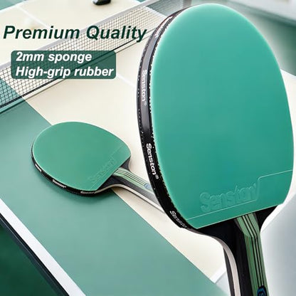Senston 5-Ply Ping Pong Paddles Set – Premium Wood Table Tennis Set of 4 with 6 Balls & Portable Carry Case – High-Control 2mm Sponge & Ergonomic Non-Slip Grip for Beginners & Family Play - color: Green+Purple