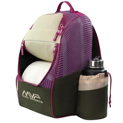 MVP Disc Sports Shuttle Disc Golf Backpack Bag (Choose Your Style and Color) - color: Khaki/Purple, style: With Velcro Side Panel