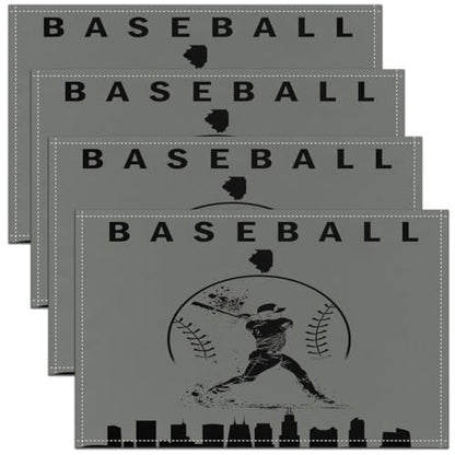 Erosebridal Baseball Placemats Set of 4 Sports Games Place Mat Softball Placement Mats Athlete City Silhouette Table Mats for Dining Table Setting, Grey Black - color: Grey Black