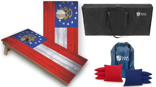 Tournament Grade Tailgating Pros Regulation Cornhole Boards Flag Set - Includes 8 Bean Bags, Carrying Cases, and 4'x2' Corn Hole Toss Game - color: Georgia Flag