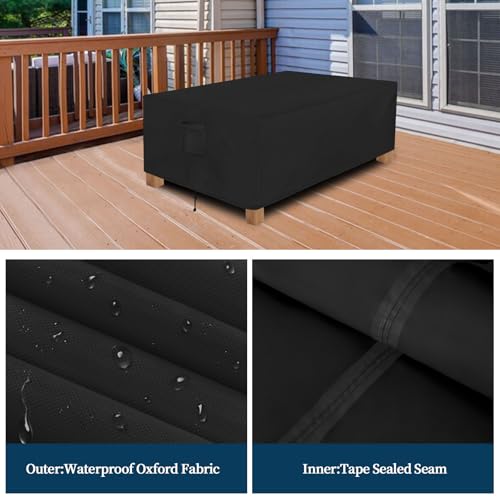 Easy-Going Patio Furniture Cover Waterproof Outdoor Rectangular Table Cover with Seal Tape at Seams (84"L x 44"W x 23"H, Black) - color: Black, size: 84"L x 44"W x 23"H