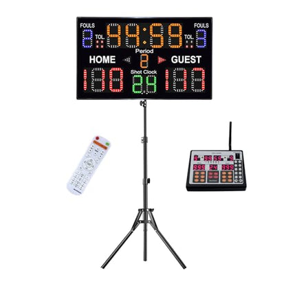 Basketball Digital Scoreboard with Remote,Battery Powered Portable Tabletop Electronic Scoreboard with 75dB Buzzer,Countdown Timer & Score for Games - style: black with shot clock