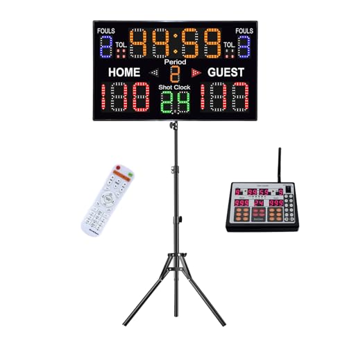 Basketball Digital Scoreboard with Remote,Battery Powered Portable Tabletop Electronic Scoreboard with 75dB Buzzer,Countdown Timer & Score for Games - style: black with shot clock