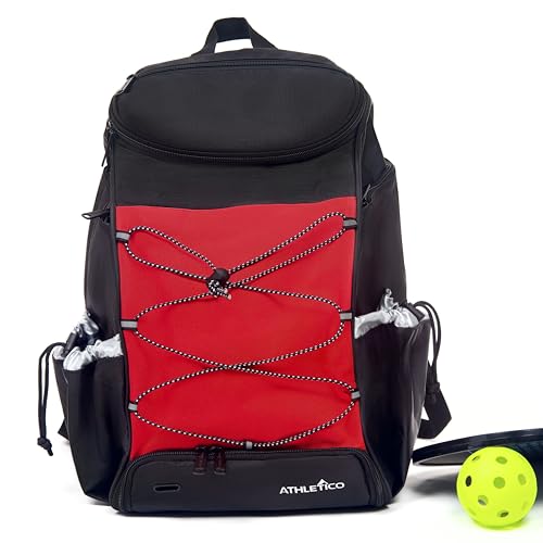 Athletico 35L Pickleball Backpack - Pickleball Bags for Men or Women Includes Pickleball Ball Holder - color: Red