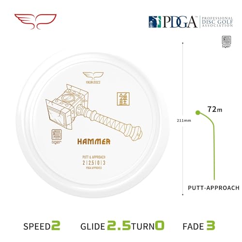 Yikun Hammer Golf Disc PDGA Approved - Limited Edition Pro Worlds 2025 | Overstable Driving Putter for Control & Hyzer Flips | Wind-Fighting Torque Resistant 170-176g (Premium Plastic) - color: white