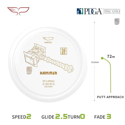 Yikun Hammer Golf Disc PDGA Approved - Limited Edition Pro Worlds 2025 | Overstable Driving Putter for Control & Hyzer Flips | Wind-Fighting Torque Resistant 170-176g (Premium Plastic) - color: white