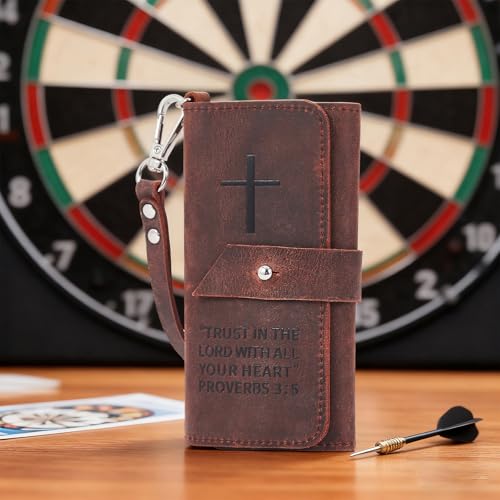 lotoo Leather Dart Case for Soft Tip Darts, Cross with Bible Verse Holds 3 Darts Storage for Tips, Shafts, Flights