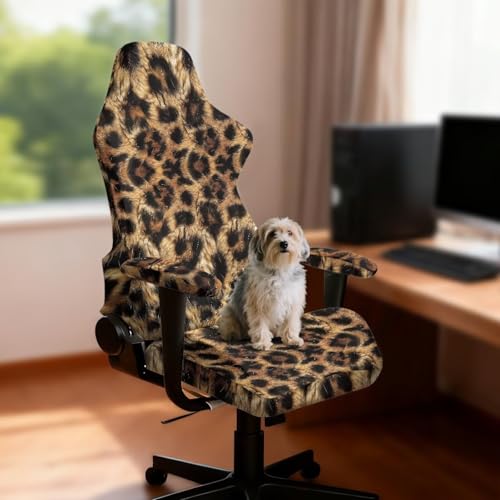 Suobstales Brown Leopard Pattern Gaming Chair Covers, Stretchable Computer Chair Cover Ergonomic Office Chair Cover Anti Cat Scratch Protection Computer Chair Slipcovers, Anti-Slip Racing Chair Covers - color: Brown Leopard