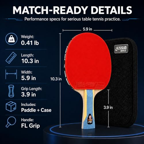 DHS Performance-Level Table Tennis Racket Professional Ping Pong Paddles with Hurricane Rubbers, Ideal for Advanced Offensive Players & Loop Control - color: Red