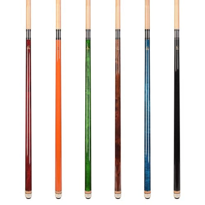 ASKA Set of Wrapless 2-Piece Billiard Pool Cue Sticks L3, 58" Hard Rock Canadian Maple, 13mm Hard Leather Tip, Mixed Weights and Colors - style: Set of 6 Sticks, with Orange