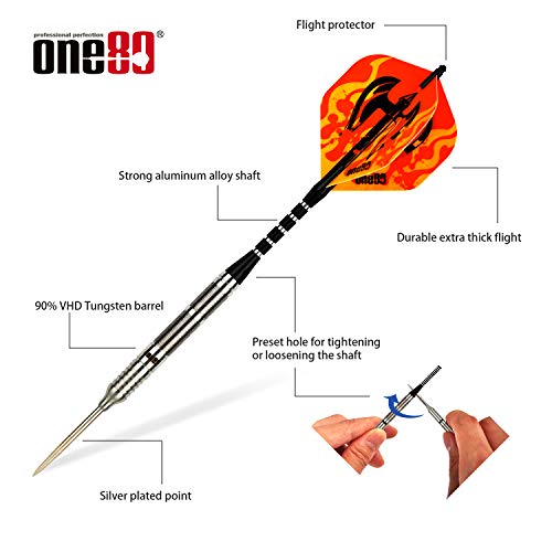 ONE80 90% VHD Steel Tip Tungsten Dart, Professional Barrel Style with Extra Flights, Shafts and Sharpener Gift Box Packaging - style: H-21g