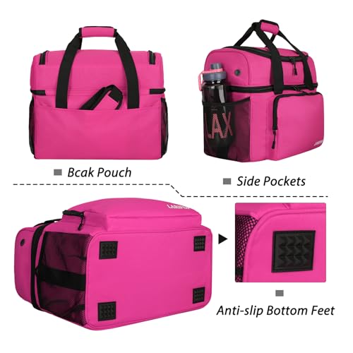 LARIPOP 2 Ball Bowling Bag Double Bowling Ball Carrier with Padded Holder, Shoe Compartment for Men Women Bowling League & Tournament - color: Rose Red