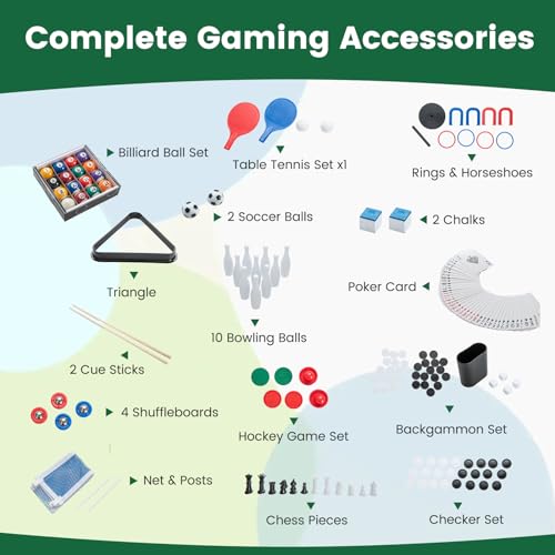 Goplus 12-in-1 Multi Game Table, Combo Game Table w/Foosball, Billiard, Table Tennis, Air Hockey, Bowling, Shuffleboard, Checkers, Chess, Backgammon, Adults Combination Game Set for Home Arcade