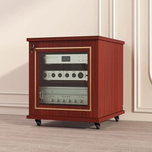 Wooden Corner Shelf Cabinet, Adjustable Media Storage Rack, Audio Component Organizer with Doors, Perfect for Living Room, Gaming Setup, and Recording Studio - color: Brown