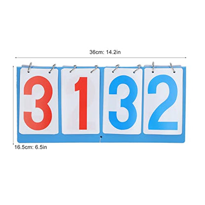 4 Digit Scoreboard, Flip Number Tabletop, Blue Red Portable Score Keeper, Plastic 36x16.5cm for Volleyball Basketball Table Tennis