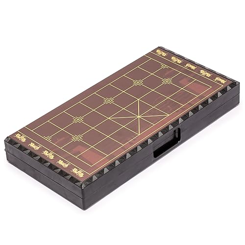 Yellow Mountain Imports Large Chinese Chess (Xiangqi) Magnetic Travel Board Game Set (14.6-inch) with Black Playing Pieces - size: 14.6"