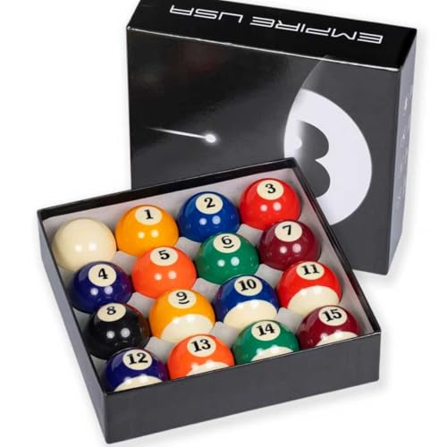Empire USA Billiard Balls Set - 2.25” Regulation Pool Balls Set with Cue Ball, Durable Resin Billiard Ball Set for Standard Pool Tables