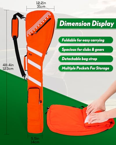Big Teeth Golf Sunday Bag, Small Golf Bag Lightweight, Par 3 Golf Bag for A Few Clubs Driving Range, Practice with Carry Shoulder Strap Foldable Multi-Colour - color: Orange