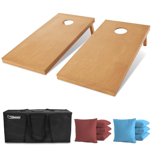 GoSports 4 ft x 2 ft Regulation Size Wooden Cornhole Boards Set with Light Brown Finish - Includes Carrying Case (Choose Your Colors) - color: Burgundy & Light Blue