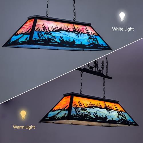 TOCHIC Vintage Pool Table Light, 6-Light Rustic Tiffany Style Fishing Billiard Hanging Light Fixture for Billiards Table Game Room Man Cave, Farmhouse Kitchen Island Dining Room Chandelier Lighting