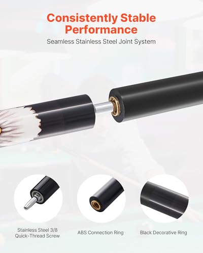 VEVOR Pool Cue, Pool Stick, 58 inch Billiard Pools Cue Stick with Multi-Layer Tip & ABS Connection Ring, Cues Sticks for Professional Pool Table, Bar, Home, Office - style: 1 Piece Pool Stick