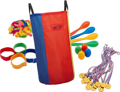 NSG 84pcs Outdoor Games Play Set - Potato Sack Race Bags for Kids Adults, Egg Spoon Relay Race, 3 Legged Race Bands for Teams, Parties, Teens, Family, Friends, Party Games, Kids, Adults, Home, School