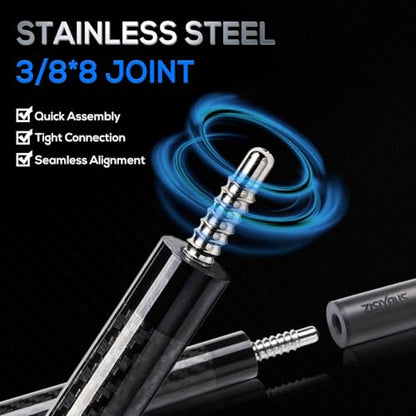 58" Carbon Fiber Pool Cue Stick 19-20oz Low Deflection Billiard Cue | Premium 3K Twill Butt, 12.5mm 8-Layer Pigskin Tip, 3/8-8 Stainless Joint, Hard Case, Adult Tournament & Home Players