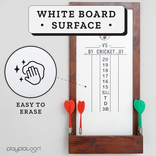 Play Platoon Dart Scoreboard & Darts Holder Wall Mount - Wood Score Board, Professional Darts Accessories, Dart Holder - size: 8 x 16 inch, style: Whiteboard