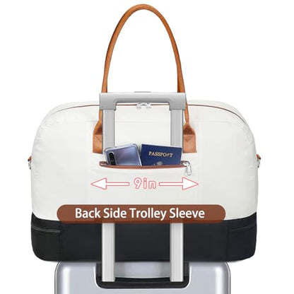 Weekender Bag for Women, Large Overnight Bag Canvas Travel Duffel Bag Carry On Tote with Shoe Compartment 21" 3Pcs Set - color: D03-beige