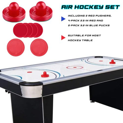 Air Hockey Accessories, 2-Pack Pushers, 2-Pack 3.25-Inch Pucks, 4-Pack 2.5-Inch Pucks, Red
