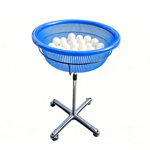 TNZMART Ping Pong Pickleball Ball Holder, Height Adjustable Ping Pong Storage Basket, Portable Table Tennis Ball Container with Wheels for Training, Practice