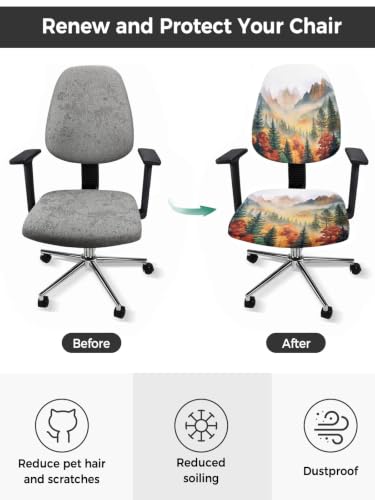 Savannan Office Chair Cover, Autumn Forest Orange Leaves Protective Stretch Elastic Universal Cover for Desk Task Chair,Computer Rotating Chair 1 Pcs Mountains Nature Landscape