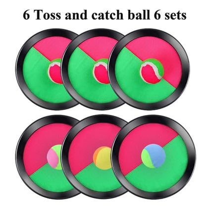 Cooraby 3 Set Paddle Toss and Catch Ball Game with Storage Bag for Sports, Beach and Party Favor, 6 Paddles and 6 Balls, Black