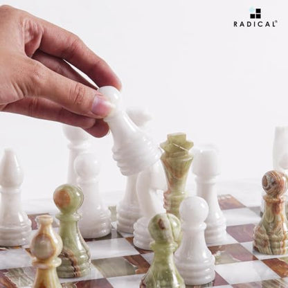 Radicaln Marble Chess Pieces 3.5" Handmade White & Green Chess Figures | Natural Stone, Hand Polished, Premium Finish, 32 playing Pieces, Unique Veining, Timeless Design - color: White and Green