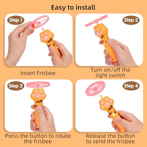 Cat Fetch Toy Launcher, Flying Disc Launcher with Rechargeable & 6 Soft Flying Discs (3 Glow), Easy Use Interactive Toys for Indoor Adult Cats & Kittens for Enrichment