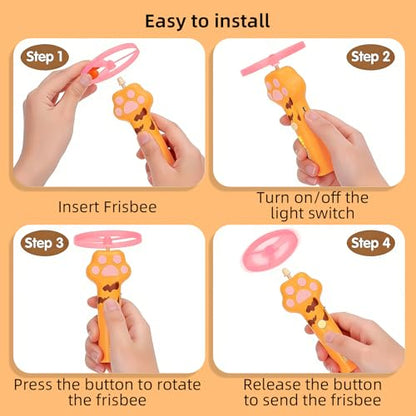 Cat Fetch Toy Launcher, Flying Disc Launcher with Rechargeable & 6 Soft Flying Discs (3 Glow), Easy Use Interactive Toys for Indoor Adult Cats & Kittens for Enrichment