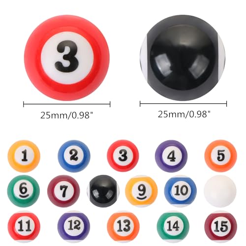 16-Piece Mini Billiard Balls Set – 25mm (0.98") Small Pool Balls for Table Games, Travel & Family Fun