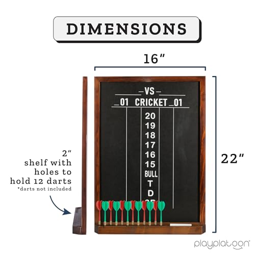 Play Platoon Dart Scoreboard & Darts Holder Wall Mount - Wood Score Board, Professional Darts Accessories, Dart Holder - size: 22 x 16 inch, style: Chalkboard