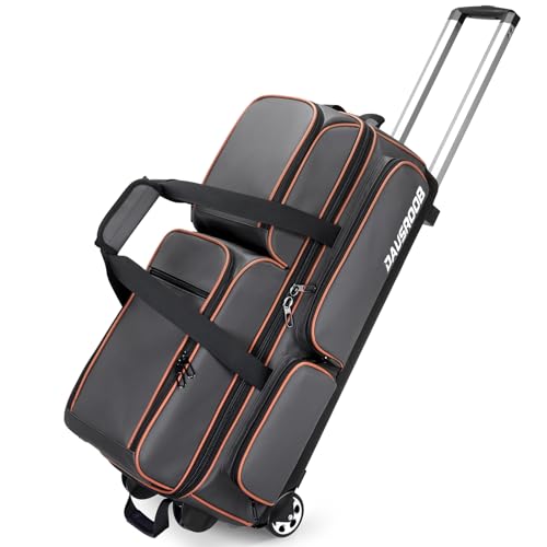 3 Ball Bowling Bags with Wheels, Bowling Bags 3 Ball Roller - 900D Oxford Waterproof PU, Bowling Bag with Multi-Separate Storage Pockets & Retractable Handle Extends to 40'' - color: Gray