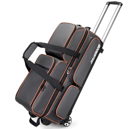 3 Ball Bowling Bags with Wheels, Bowling Bags 3 Ball Roller - 900D Oxford Waterproof PU, Bowling Bag with Multi-Separate Storage Pockets & Retractable Handle Extends to 40'' - color: Gray